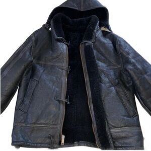 Vintage Black Genuine Leather Shearling Jacket Size Medium